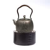晋韵堂中华老字号禅茶一味无涂层铸铁壶烧水壶煮电陶炉茶壶煮茶壶茶具 禅茶普+锤纹炉 1400ml