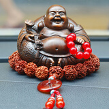 悦吉祥弥勒佛汽车摆件车内饰品佛像车上保平安车载车饰佛系汽车用品大全 圆弥勒佛【檀木色】+菩提平安扣