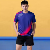 锐特斯丁羽毛球服套装男女款短袖夏季运动训练衣服排球乒乓球衣比赛服定制 A182蓝色+AK106黑银-男两件套 XL