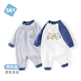 舒贝怡2件装婴儿衣服满月新生儿连体衣周岁宝宝爬服春夏纯棉哈衣藏青73