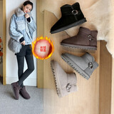 ZHR反绒牛皮雪地靴女圆头套脚平底女靴保暖棉鞋手工缝制秋冬新 咖啡色 39