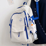 酷咖书包初中生女双肩包大容量韩版高中大学生背包校园百搭小学生旅行 蓝白色（带大白鸭挂件）