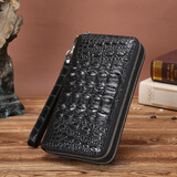 卡梵蒂（GAVADI）鳄鱼皮手包男真皮双层拉链长款钱包情人节男士钱包多卡位男包 双拉黑色-背骨