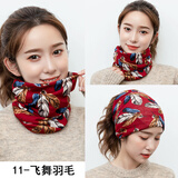杉沓 保暖小围脖护颈冬季女韩版春秋防风百搭套头脖套春秋薄款堆堆帽 酒红羽毛