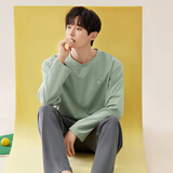 安之伴软绵绵情侣睡衣男女款柔软亲肤可外穿舒适圆领套头宽松家居服套装 竹青色(超柔软3%氨纶有弹力) 男 XL