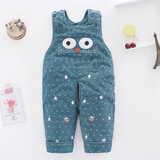 标点熊婴儿背带棉裤男女宝宝夹棉背带裤儿童保暖裤子加绒加厚外穿秋冬季 猫头鹰墨绿 73码 建议身高 59-73cm