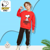 史努比（SNOOPY）童装男女童纯棉套装儿童春秋款两件套宝宝圆领卫衣针织束脚长裤 卫衣红色-黑裤-ty688 120