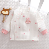 小三月新生婴儿保暖内衣夹棉上衣0-2岁秋冬季男女宝宝薄棉开衫外套 A055小兔 按扣纽扣随机发 66 cm 建议11-16斤