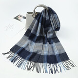 达芬奇密码100%羊毛围巾女冬款格子韩版百搭保暖披肩红色年会款新品围脖礼品 深蓝灰色