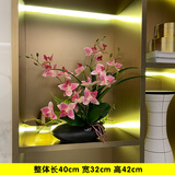 wo+ 高档新款手感PU蝴蝶兰仿真花艺客厅餐桌花电视柜装饰花假花 黑色扁陶瓷盆+B款玫红鸽子兰