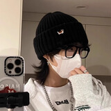 目丸男士帽子冬季小狗毛线帽男生冷帽针织帽秋冬棉帽女大头围2025新款 小狗-黑色