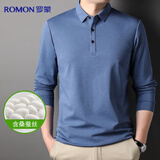 罗蒙含桑蚕丝长袖T恤男士POLO上衣冰丝弹力体恤衫打底衫男装 蓝色 L 
