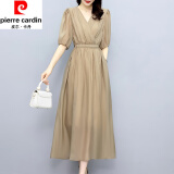 皮尔卡丹（pierre cardin）真丝连衣裙女夏季新款感时尚气质宽松高端桑蚕丝连衣裙显瘦 卡其 L 105-120斤