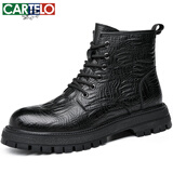 卡帝乐鳄鱼（CARTELO）牛皮马丁靴男加绒男士棉鞋高帮保暖雪地靴男棉靴短靴9701黑色41