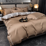 京严选轻奢180支双股长绒棉四件套全棉被套纯棉床笠单1.8床上用品 时光-咖+浅灰 1.8m 床单款 被套200*230cm-四件套