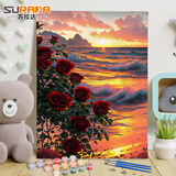 苏拉达(Surada)数字油画 数字油画diy儿童手工美术绘画套装中国风风景画创意油彩画 40*30cm海上生花TX007 速写 马克笔绘画