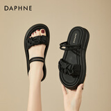 DAPHNE达芙妮两穿凉拖鞋女夏外穿新款夏季仙女风踩屎感平底百搭罗马凉鞋 黑色 4cm 37 (235mm) 标准码