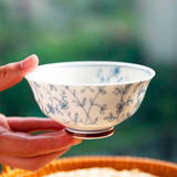 和风四季景德镇日式釉下彩家用餐具餐厅陶瓷饭碗面碗汤碗圆盘碗碟组合套装 花蔓草4.5英寸饭碗（250ml)