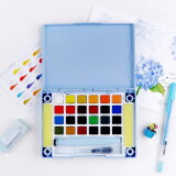 樱花(SAKURA)固体水彩颜料24色马卡龙套装（浅艾蓝色外壳）荷兰泰伦斯便携透明水彩 写生学生绘画用品