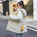 迪炫莉冬季女生外套女秋冬学生高中生初中生棉服加绒加厚冬天的衣服韩版宽松短款少女中学生冷天时尚潮流棉衣 可爱杏色 均码