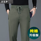 吉普（JEEP）高端休闲裤男高弹力秋冬款宽松直筒冬季加绒运动长裤子男 Jp0016军绿【厚款不加绒】 M（适合115斤~125斤）