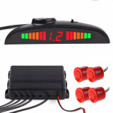 鹿途汽车倒车雷达双核主机 真人语音播报后4探头 LED显示泊车报警系统 红色探头