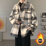 轩森图（XUANSENTU）条纹毛呢外套男春秋款小香风感痞帅潮牌宽松工装格子夹克秋季 CT32黑色加棉 加厚 L (175) （120斤至145斤可穿）