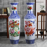 垚罄 景德镇陶瓷器粉彩大花瓶落地客厅摆件乔迁礼物酒店公司开业礼品 繁花似锦-斗彩款 1.8米单个 配底座