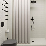 良栖（liangqi）浴帘杆浴帘套装免打孔北欧仿亚麻卫生间浴帘布防水加厚浴室帘 米色(帘+黑杆+黑磁挡) 适用1.5-1.7m宽(帘宽1.8*高1.8m)