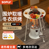 舒飞围炉取暖器家用 鸟笼取暖器小太阳烤火炉电暖器 全屋大面积客厅电热取暖桌围炉煮茶电暖气静音节能 象牙白+圆桌( 2200W 5档智能恒温） CV-220R