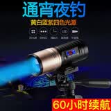 暗月超长续航四光源充电防水变焦钓鱼灯夜钓灯蓝光紫黄白光大功率户外 插地钓箱二用支架套餐