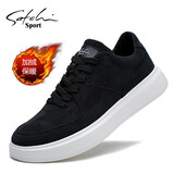 沙驰运动男鞋春秋季时尚男士板鞋厚底帆布鞋软底百搭舒适潮流休闲鞋子 4007黑色 【加绒款】 40 【皮鞋码】