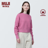 无印良品 MUJI 女式 棱纹编织 圆领短款针织衫 长袖女款 女装 薄款毛衣 粉红色 L (165/88A)