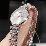 Spirra阿妈妮情人节礼物满天星手表女士2025年新款镶钻简约气质防水品牌 3023双日历款玫壳白面