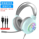 狼界 电脑耳机带麦克风网课游戏头戴式耳麦话筒手机音乐有线降噪台式机笔记本用吃鸡 青色炫彩发光版（长麦）