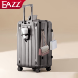 EAZZ【5轮承重+轻便加大容量】行李箱女拉杆箱男旅行箱学生密码皮箱子 新增USB充电口+杯架+挂钩 枪灰色 B型长途 约常规箱26英寸容量5轮