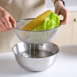 川岛屋不锈钢洗菜盆沥水篮漏筛厨房家用洗米淘米和面盆双层菜篮子水果盘  22cm网篮