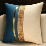 巢品新中式沙发抱枕靠背垫轻奢高档靠枕靠垫床头办公室靠背腰枕抱枕套 万字纹-深蓝【绒布拼接 刺绣】 45cm*45cm 含枕芯 (加量填充/单个)