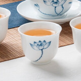 唯古 白瓷功夫茶杯单个小号家用青花瓷手绘陶瓷茶具品茗杯茶碗 荷花（50ml）2个