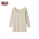 无印良品（MUJI）女式 使用了棉的冬季内衣 U领八分袖T恤 69AD435 秋衣 保暖衣 浅米色 XL