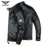 PERCOOL帅气真皮皮衣青年男机车款头层牛皮皮夹克立领短款做旧皮外套秋冬 黑色 (头层牛皮) XL号（140斤-155斤）