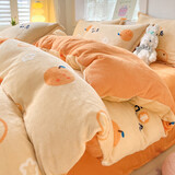 雅鹿 牛奶绒四件套冬季加厚珊瑚绒双面绒法兰绒床单被套床笠床上套件 小橘子【双面加绒 适合裸睡】 1.8m 床单款 四件套-适合200x230cm被芯