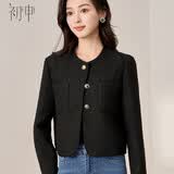 初申春秋短外套女精致时尚小香风短款休闲外套上衣S13KF3427 黑色 M 