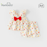 欢喜小熊宝宝夏季套装女童T恤短裤两件套婴儿夏天纯棉无袖娃娃衫女孩童装