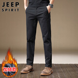 JEEP SPIRIT吉普休闲裤男秋冬季韩版裤子男士商务弹力直筒男裤 黑色加绒 32