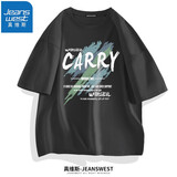 真维斯（JEANSWEST）短袖t恤夏季汗衫纯棉体恤衫男女同款青少年学生大码上衣情侣T恤衫 深灰（蓝绿风） 5XL
