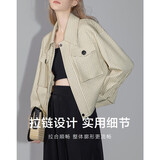 德玛纳【简约印花夹克】春秋休闲翻领宽松拉链长袖外套女短款