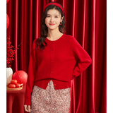 金菊100%绵羊毛无缝针织开衫经典纯色外套秋冬插肩袖女羊毛衫