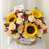 冉子花坊鲜花速递同城配送向日葵混搭抱抱桶玫瑰送女友爱人生日礼物真鲜花 金色年华