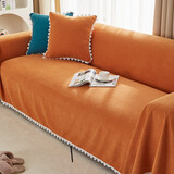 纽丝乐 沙发垫套罩全包布艺沙发巾四季全盖布毯子北欧坐垫组合沙发通用 素色橙色（小花边） 45*45cm抱枕套【不含芯】一片